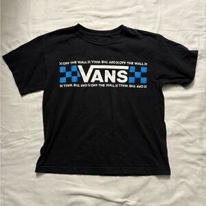 Women Vans size small/XS baby tee shirt with blue white and black checkered logo